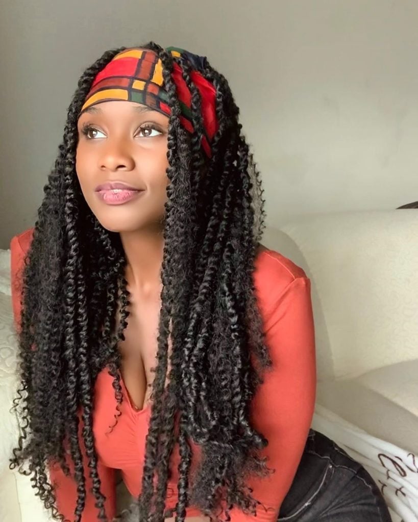 Black Passion Twists With Headwrap Black Passion Twists With Headwrap — Passion Twists Hairstyles