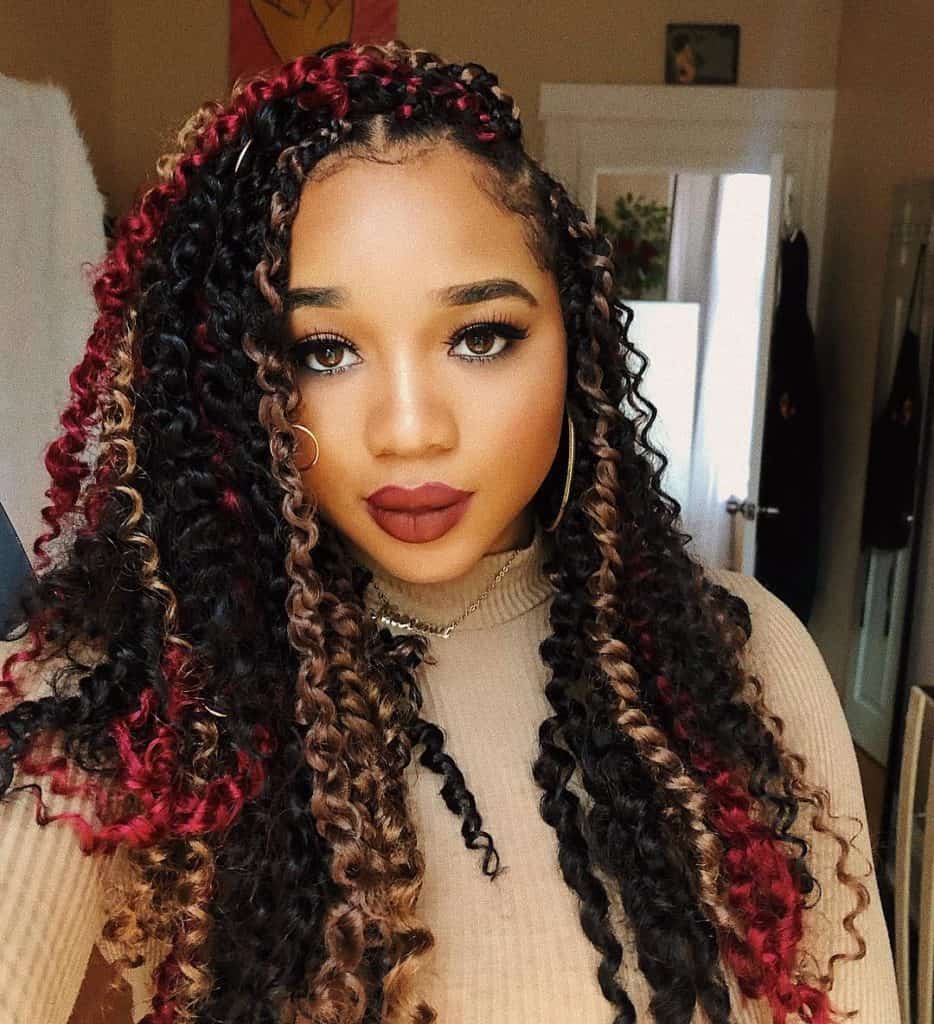 Black Passion Twists With Red And Brown Highlights, Mid-Back Black Passion Twists With Red And Brown Highlights, Mid-Back — Passion Twists Hairstyles