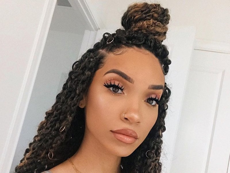 Mid-Back Passion Twists With Blonde Highlights Bun Mid-Back Passion Twists With Blonde Highlights Bun — Passion Twists Hairstyles