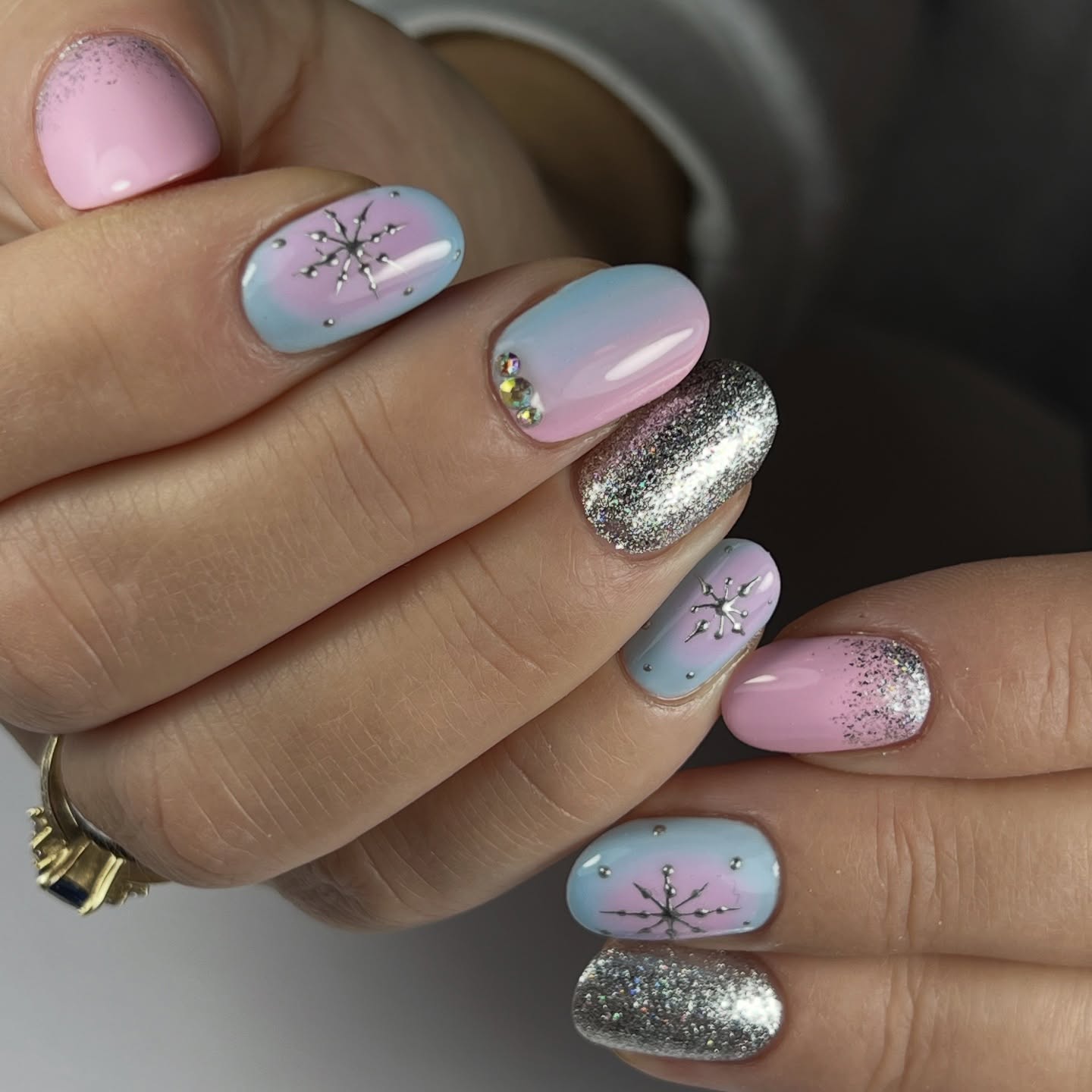 Pastel Ombre Snowflakes With Silver Glitter
