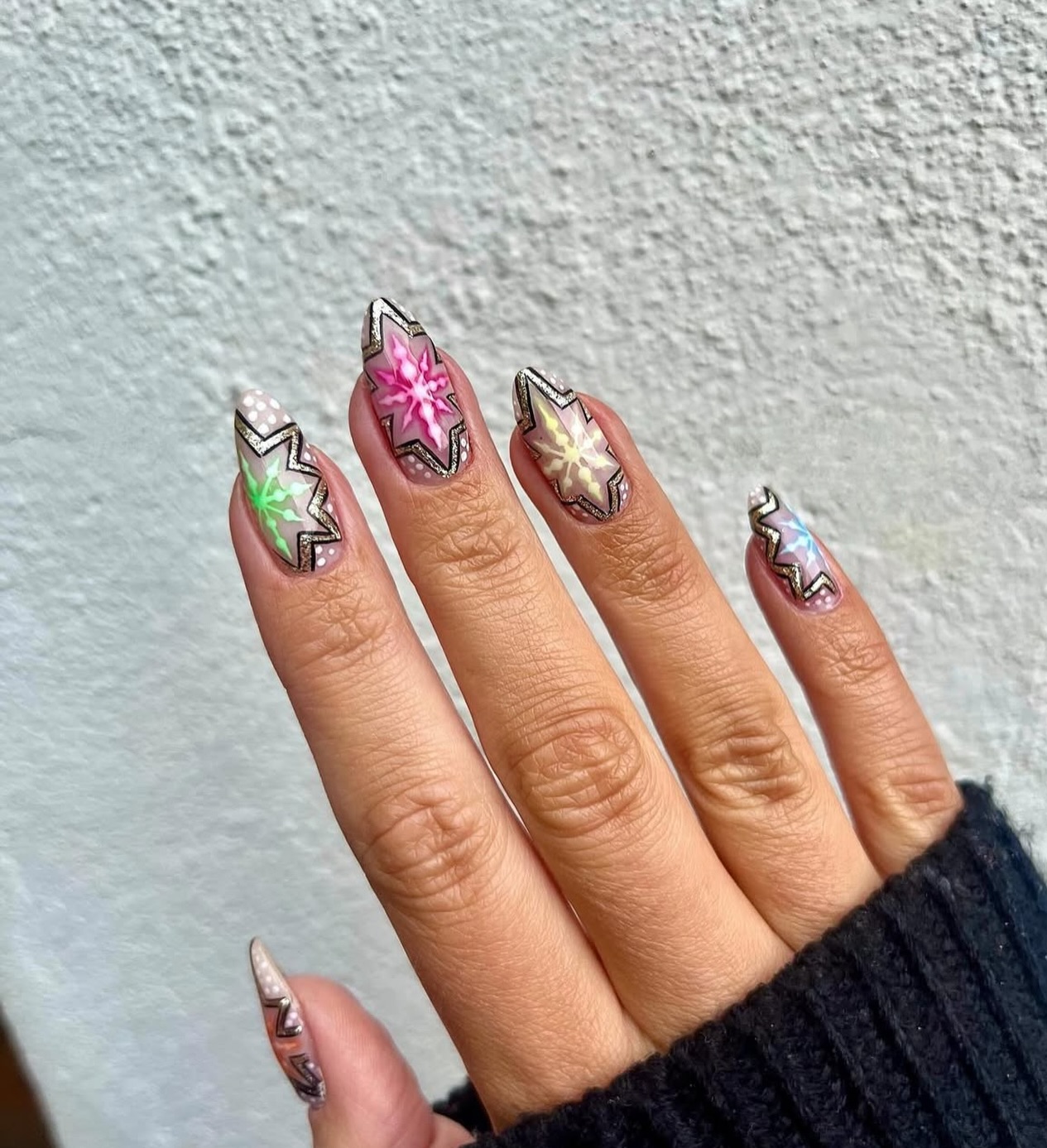 Pastel Stained Glass Starburst Almond Nails