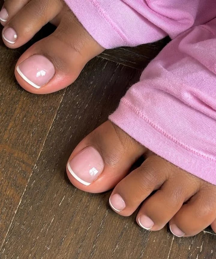 Pink Nude Glossy French Tip Pedicure Pink Nude Glossy French Tip Pedicure — Pedicure Nails