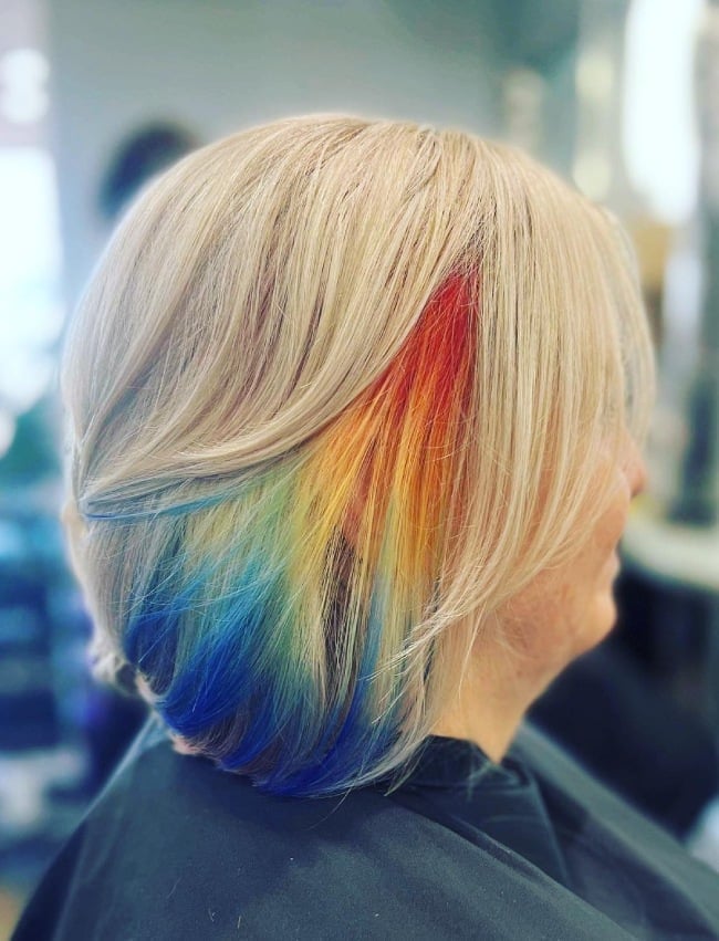 Short Blonde Bob With Rainbow Peekaboo — Peekaboo Hair