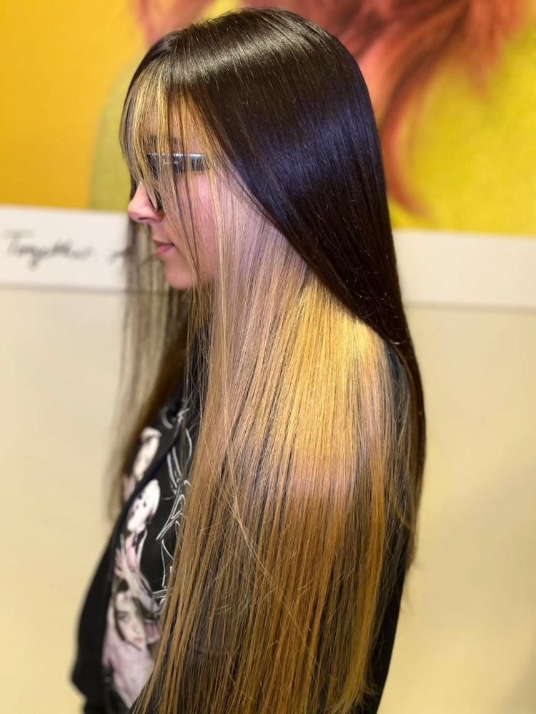 Dark Brown Lob With Blonde and Pink Peekaboo — Peekaboo Hair