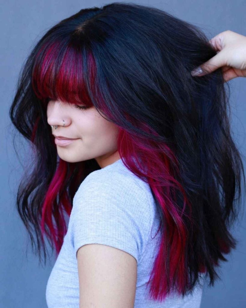 Long Wavy Black Hair With Pink Peekaboo — Peekaboo Hair