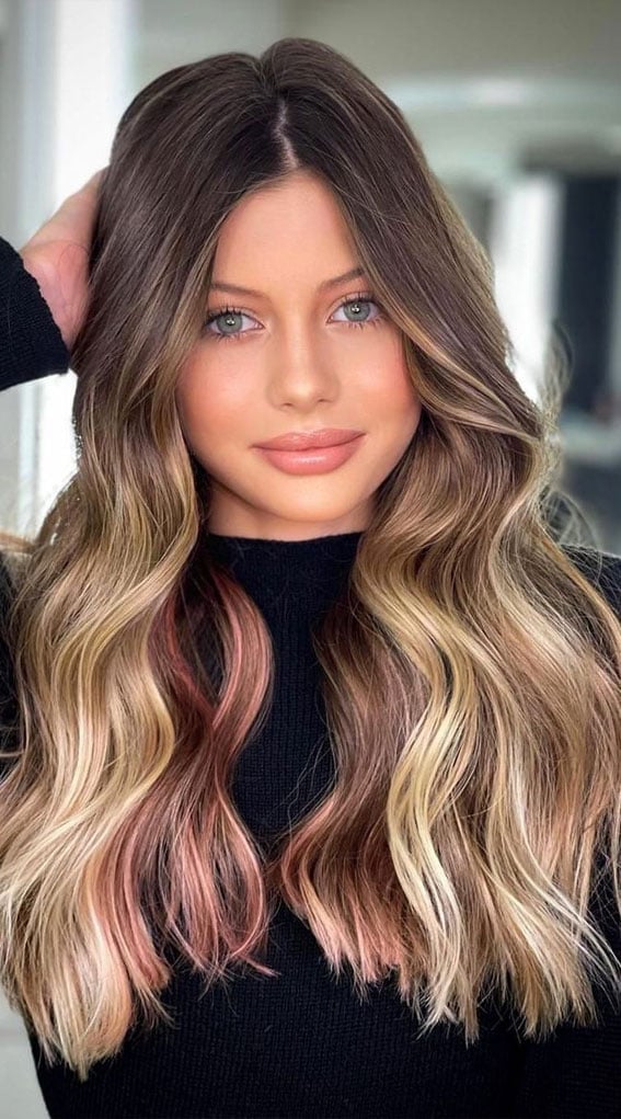 Shoulder Length Ash Blonde With Rose Gold Peekaboo — Peekaboo Hair