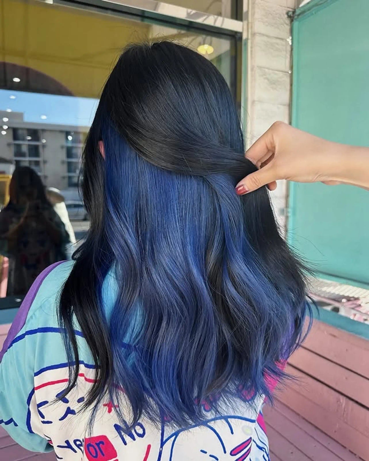 Mid-Back Wavy Hair With Midnight Blue Peekaboo — Peekaboo Hair