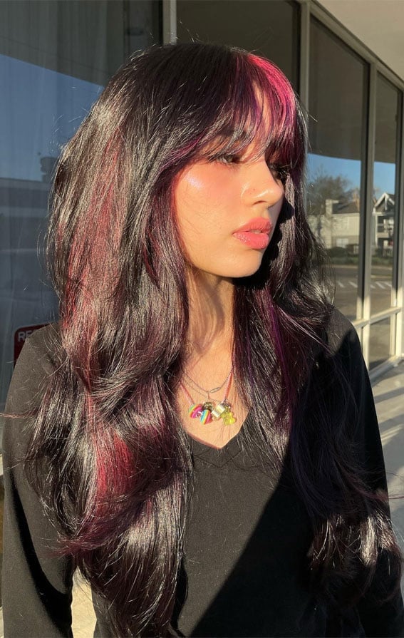 Dark Brown Mid-Back With Pink and Purple Peekaboo — Peekaboo Hair