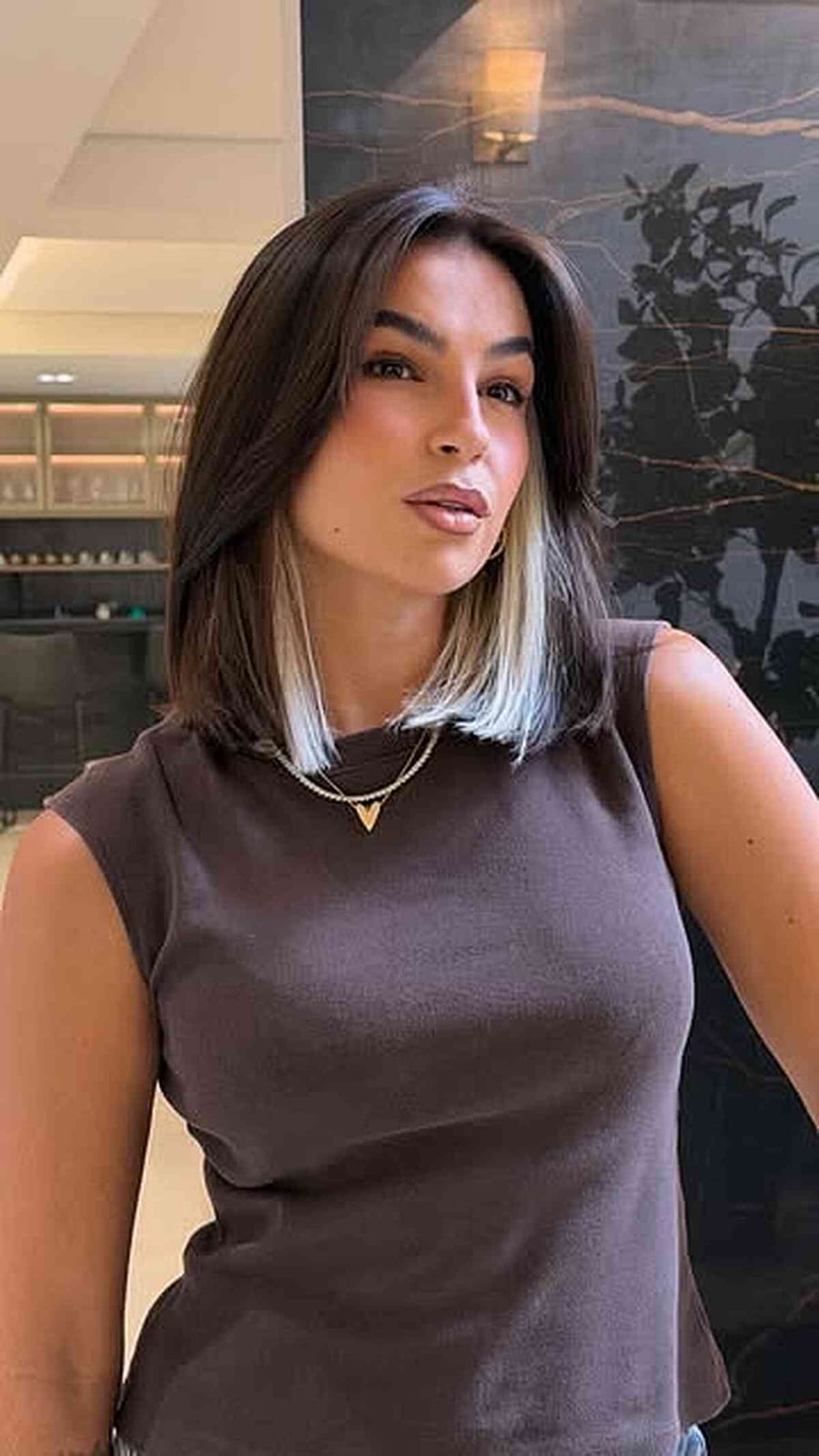 Dark Brown Bob With Blonde Peekaboo Highlights, Chin — Peekaboo Hair
