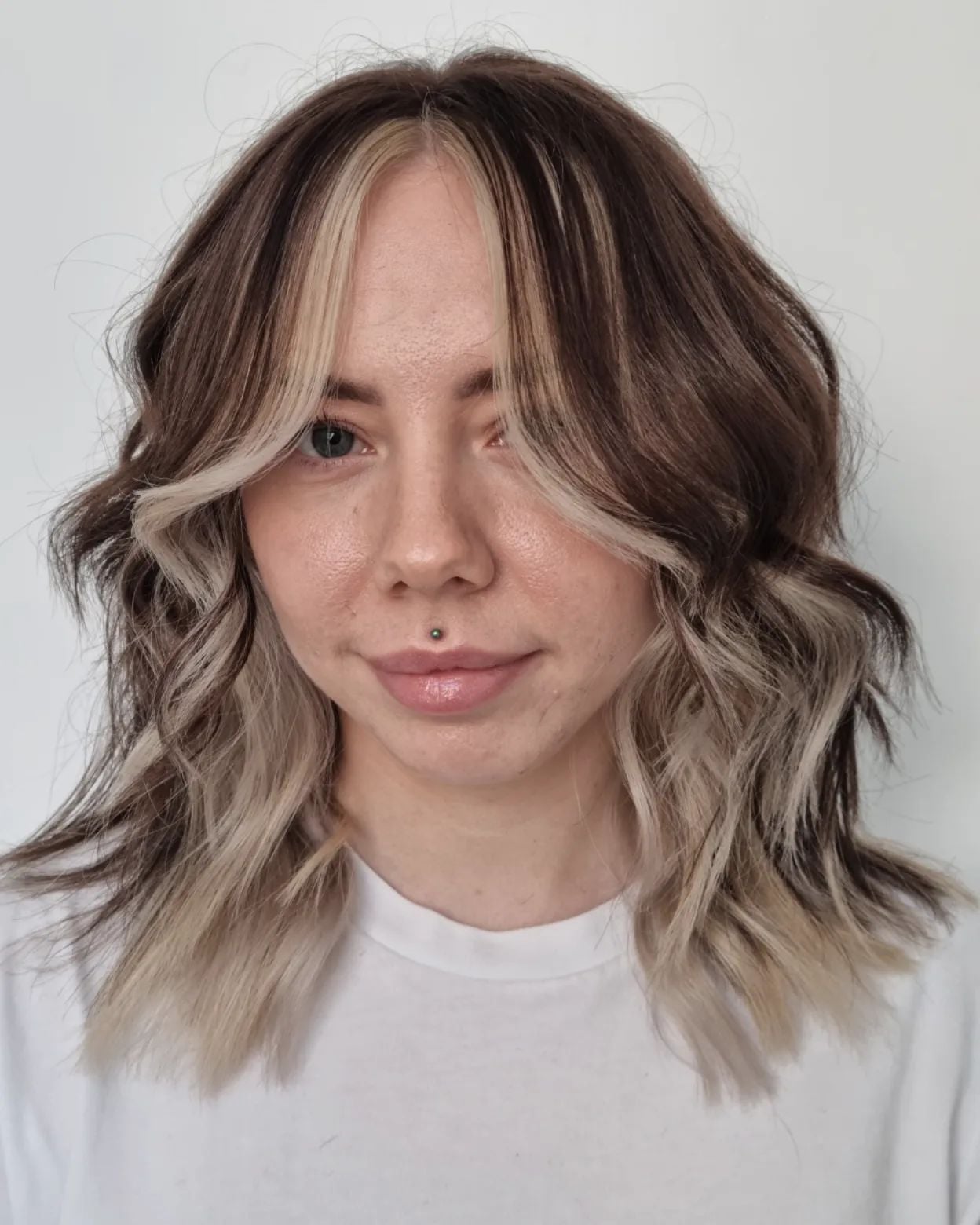 Shoulder Length Lob With Blonde Money Piece — Peekaboo Hair