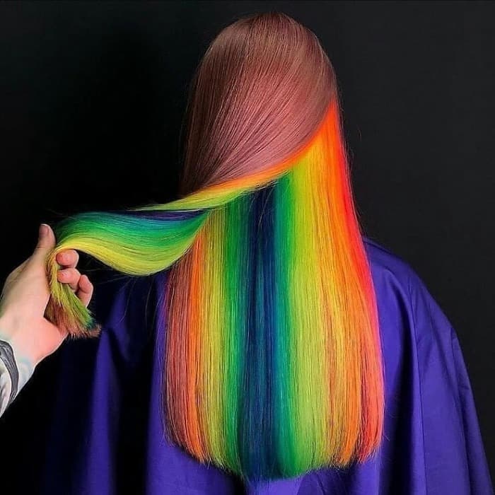 Pinkish-Brown Base With Rainbow Peekaboo — Peekaboo Hair Color