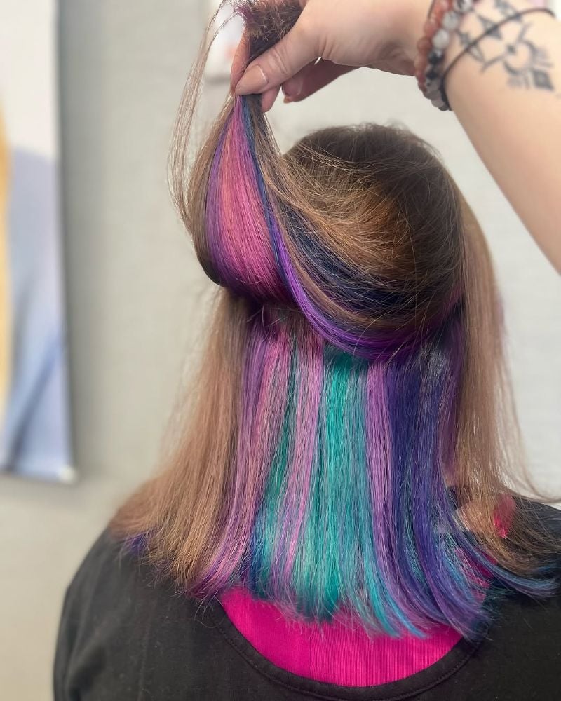 Brown With Rainbow Peekaboo Underlayer — Peekaboo Hair Color
