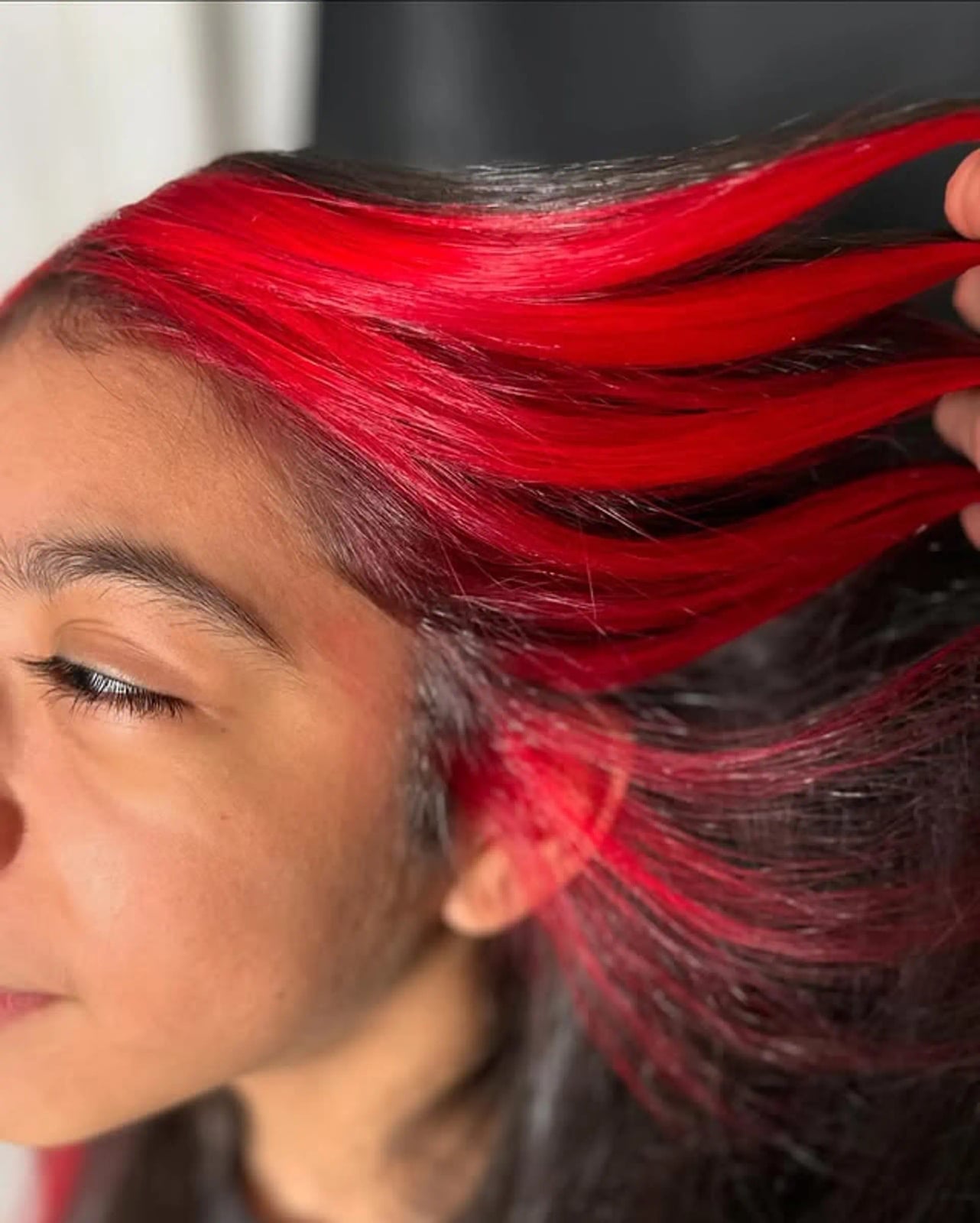 Dark Brown With Red Peekaboo Highlights — Peekaboo Hair Color