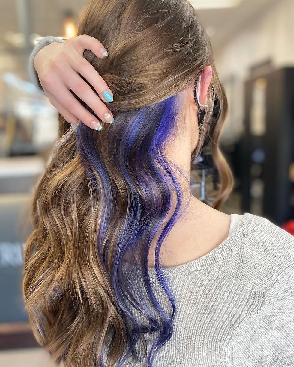 Brown With Purple Peekaboo Highlights — Peekaboo Hair Color
