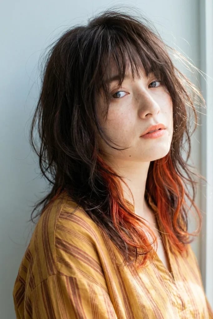 Shoulder Shag With Orange Peekaboo — Peekaboo Hair Color