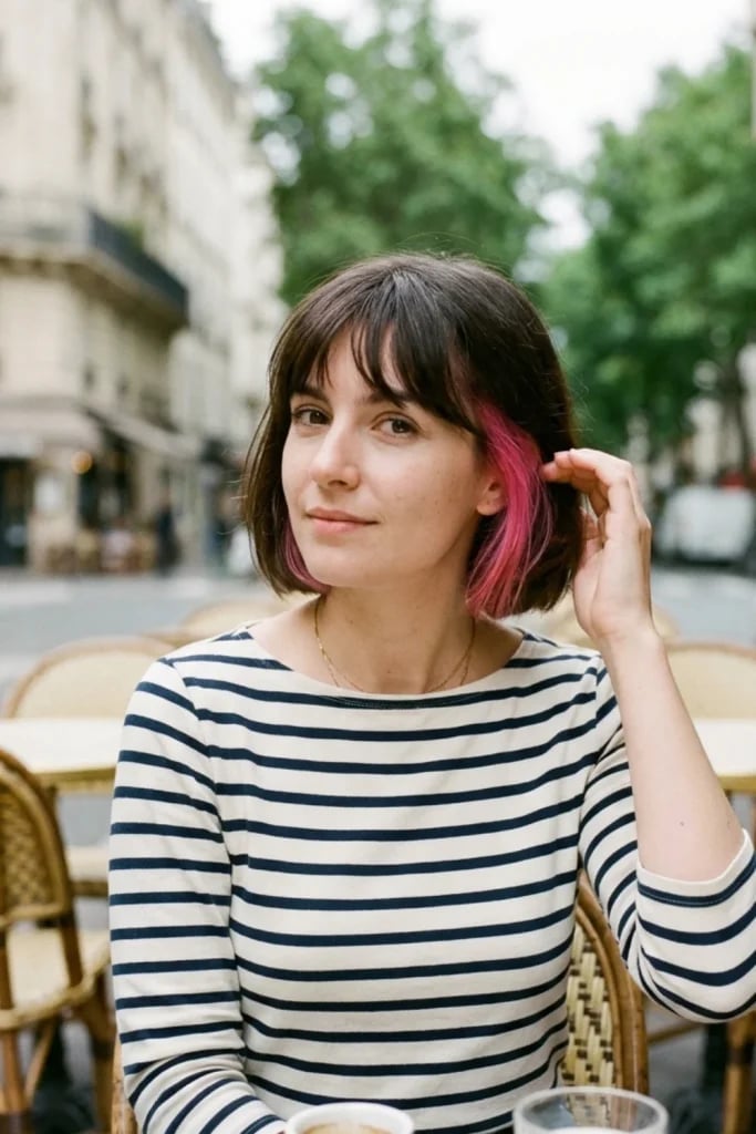 Dark Brown Bob With Pink Peekaboo, Collarbone — Peekaboo Hair Color