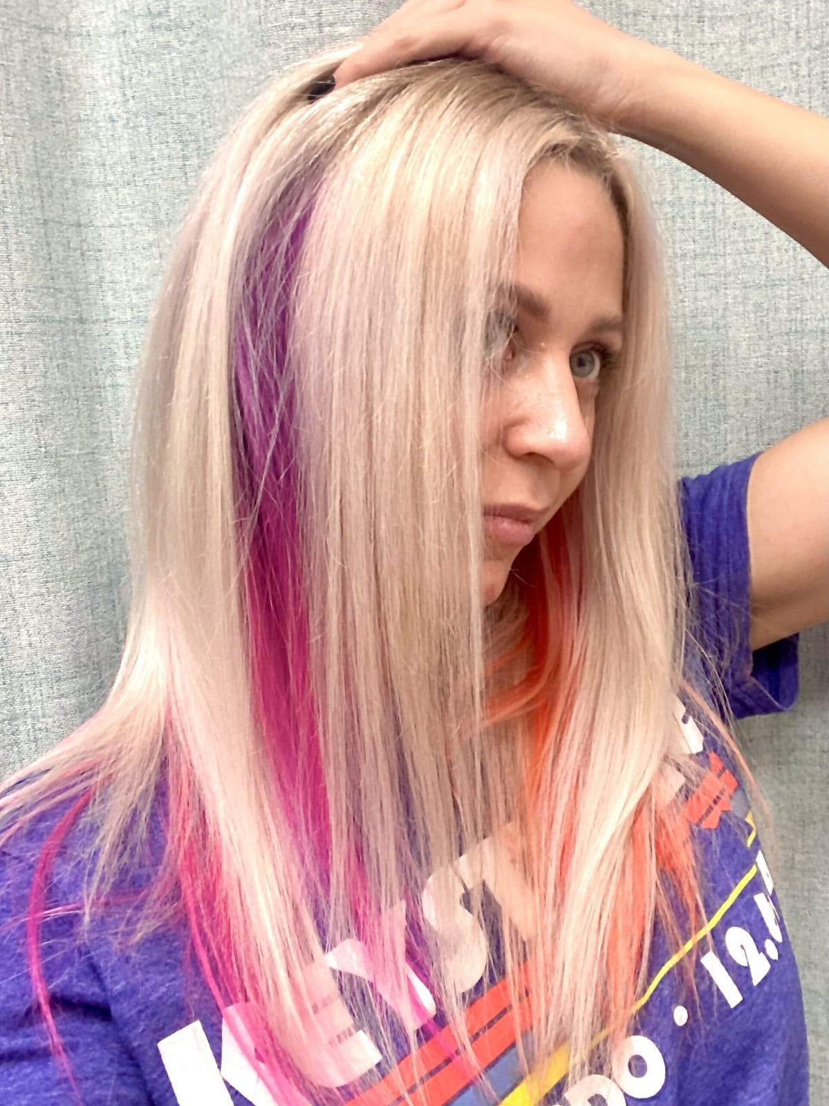 Blonde With Pink Orange Peekaboo — Peekaboo Hair Color