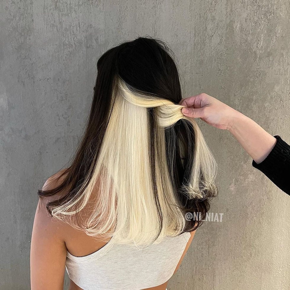 Dark Base With Blonde Pink Purple Peekaboo — Peekaboo Hair Color