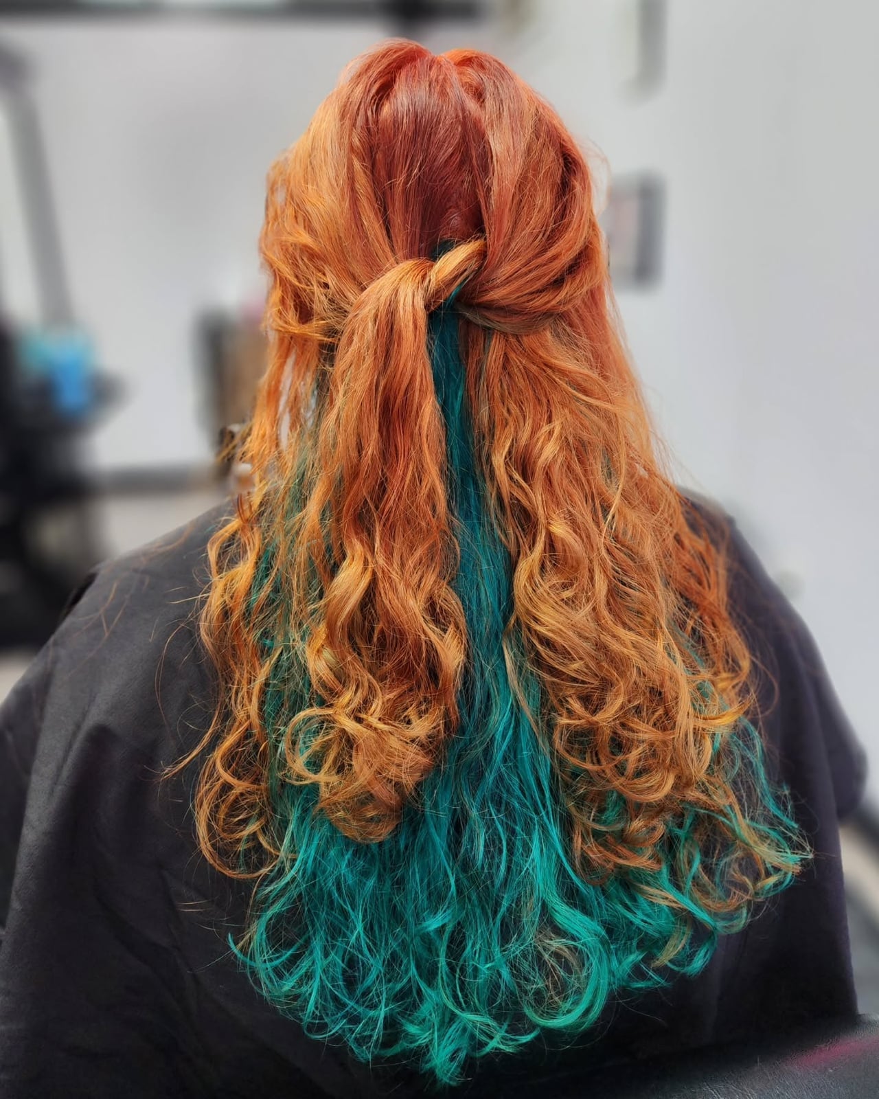 Copper Base With Teal Peekaboo Strands — Peekaboo Hair Color