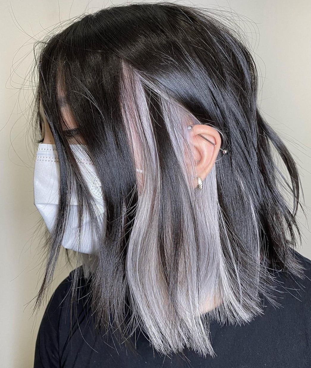 Dark Base With Silver-Gray Peekaboo Streaks — Peekaboo Hair Color