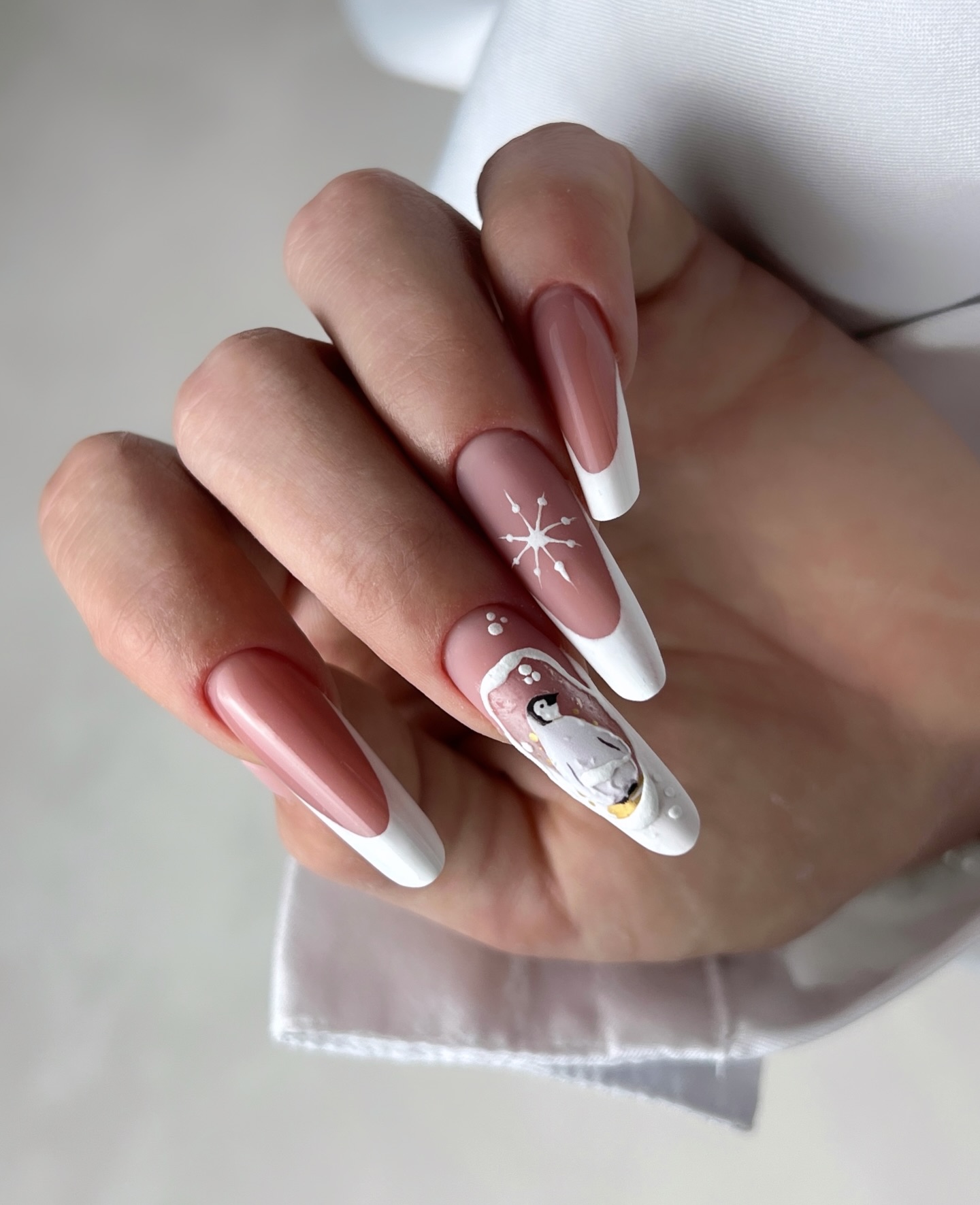Penguin French Tip Winter Wonderland Nails