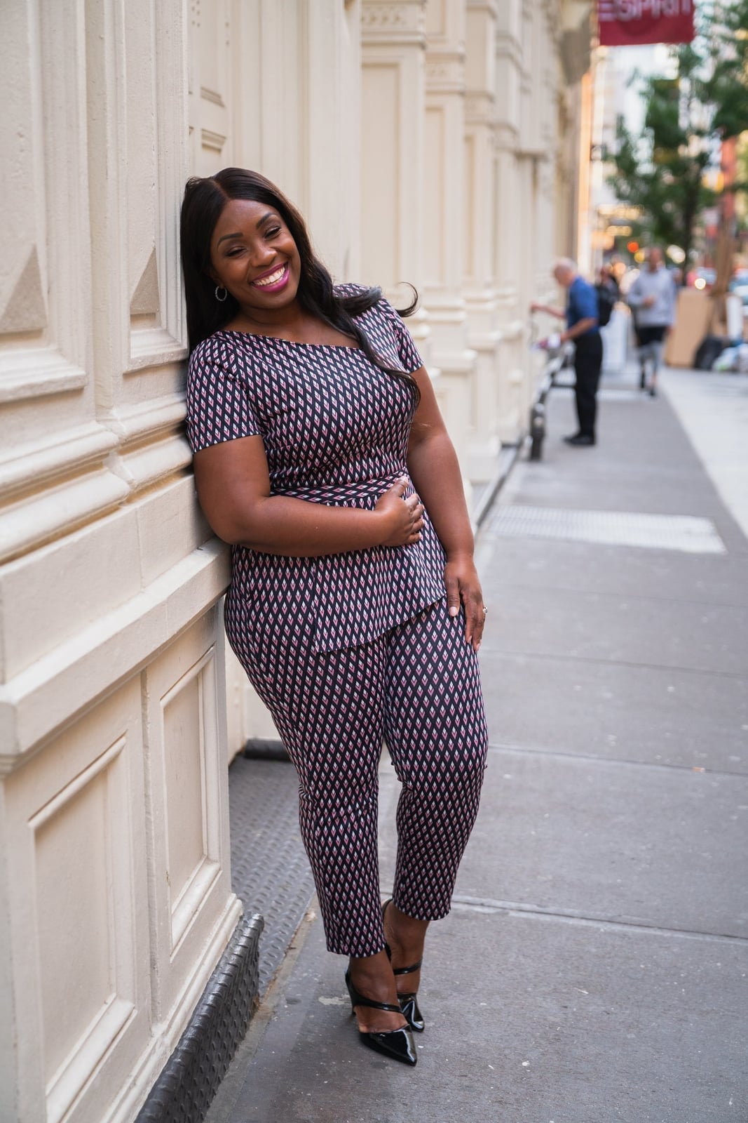 Geometric Print Jumpsuit with Cropped Legs — Photo Outfit