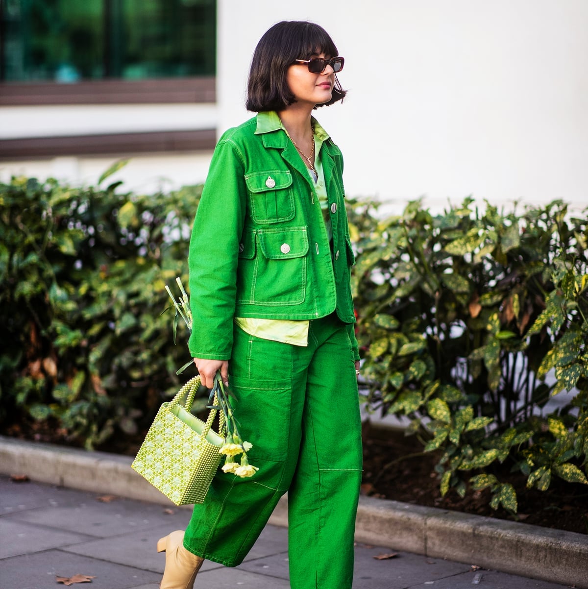 Bright Green Utility Suit with Lime Shirt — Photo Outfit