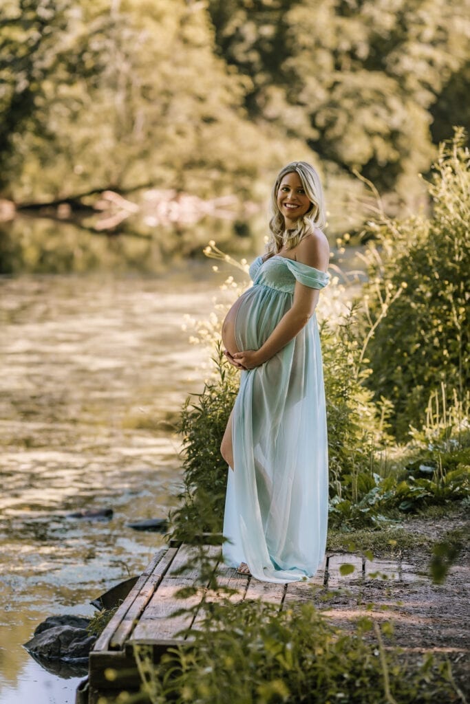 Pale Blue Sheer Maternity Dress with Flowing Skirt — Photoshoot Dress
