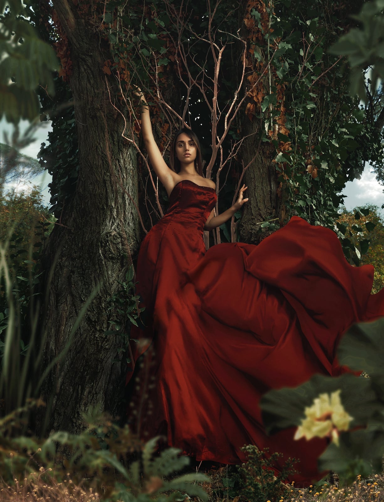 Strapless Satin Ballgown with Voluminous Skirt — Photoshoot Dress