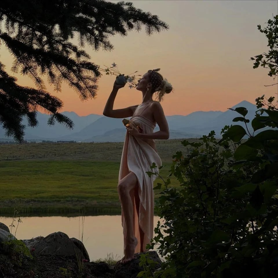 Pale Peach and Orange Silk Dress with Draped Fabric — Photoshoot Dress