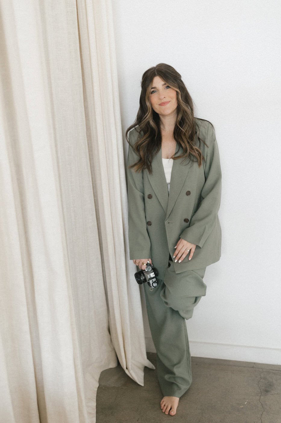 Sage Green Oversized Blazer and Trousers Sage Green Oversized Blazer and Trousers — Photoshoot Outfits