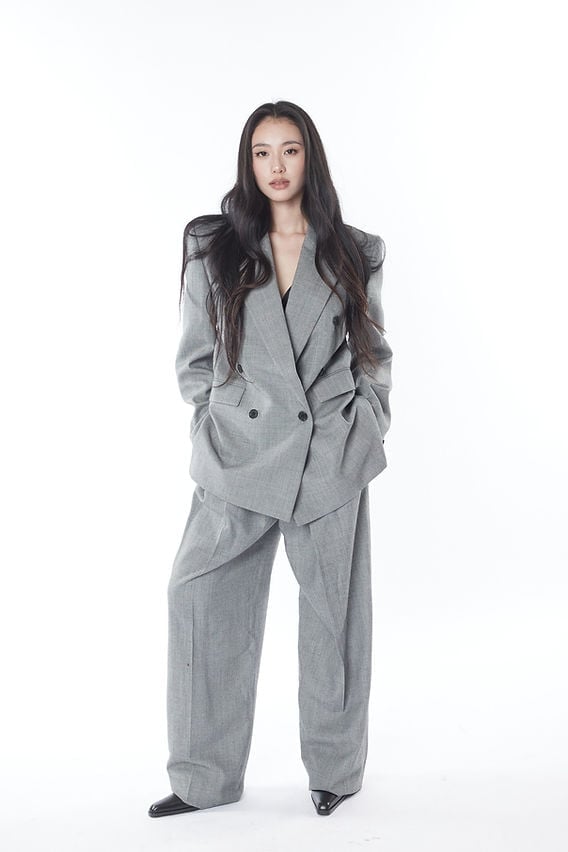 Gray Double-Breasted Blazer with Matching Trousers Gray Double-Breasted Blazer with Matching Trousers — Photoshoot Outfits