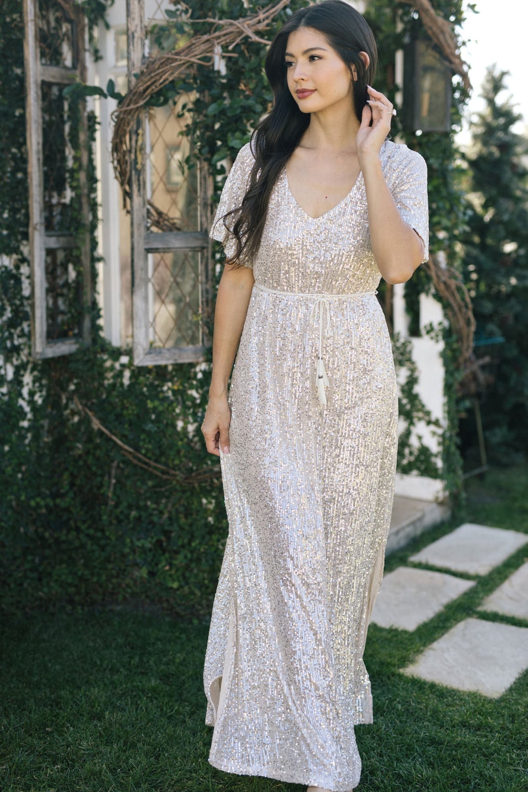 Champagne Sequin Maxi Dress Champagne Sequin Maxi Dress — Photoshoot Outfits