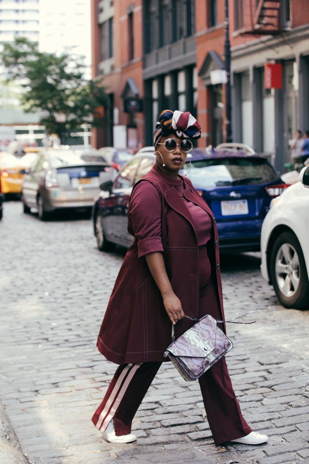 Maroon Longline Jacket and Striped Trousers Maroon Longline Jacket and Striped Trousers — Photoshoot Outfits