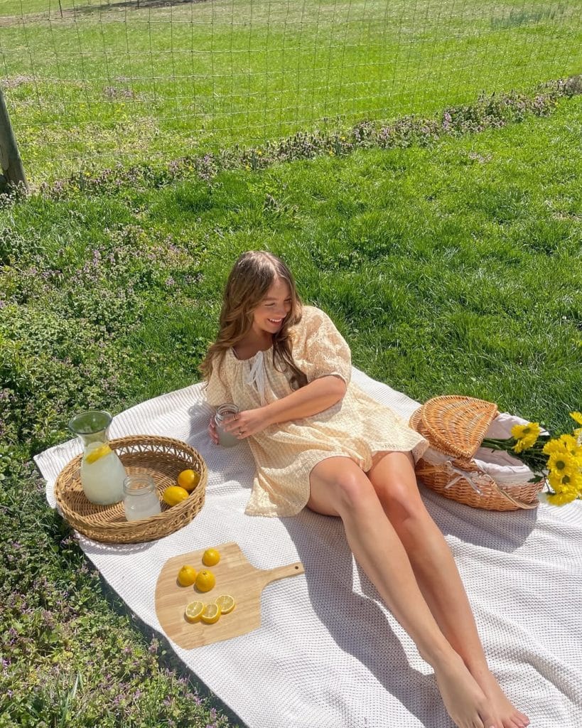 Pale Yellow Gingham Puff-Sleeve Mini Dress — Picnic Outfit