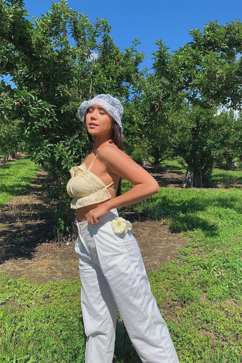 White Linen Wide-Leg Trousers with Yellow Ruffled Top — Picnic Outfit