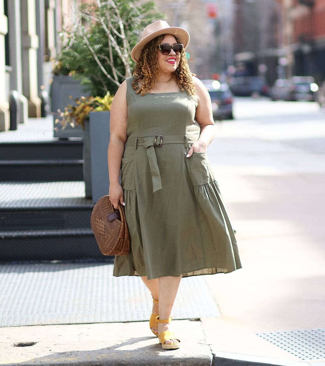 Olive Green Linen Tiered Midi Dress with Espadrilles — Picnic Outfit