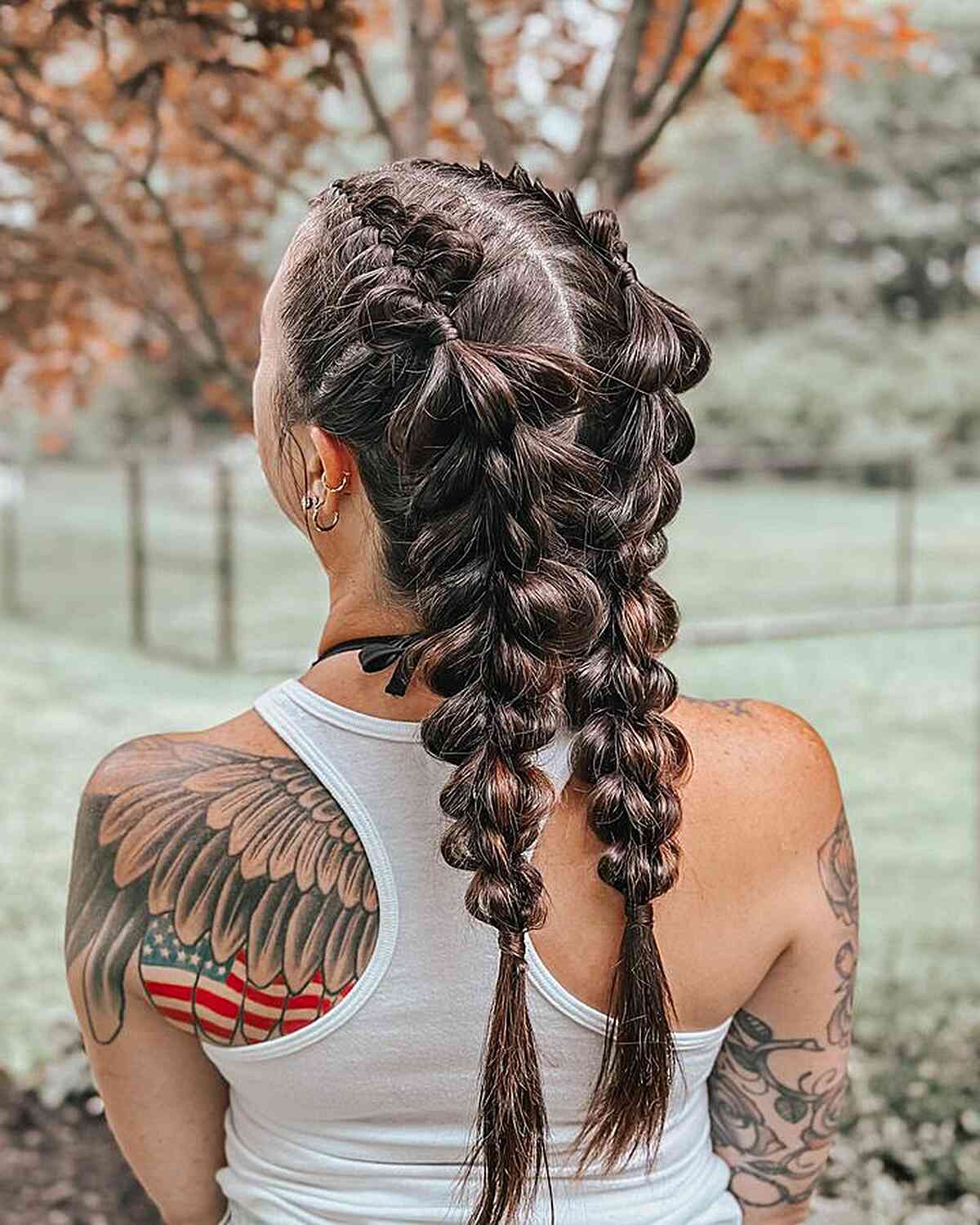 Dark Brown Bubble Braids With Loose Ends — Pigtails Braids