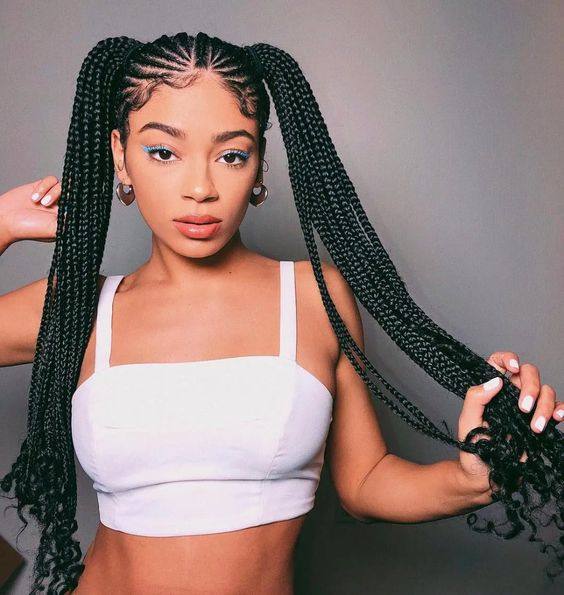 Long Box Braids With Curly Ends — Pigtails Braids