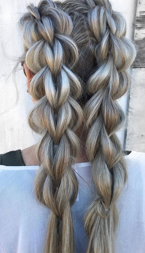 Voluminous Ash Blonde Bubble Braids — Pigtails Braids