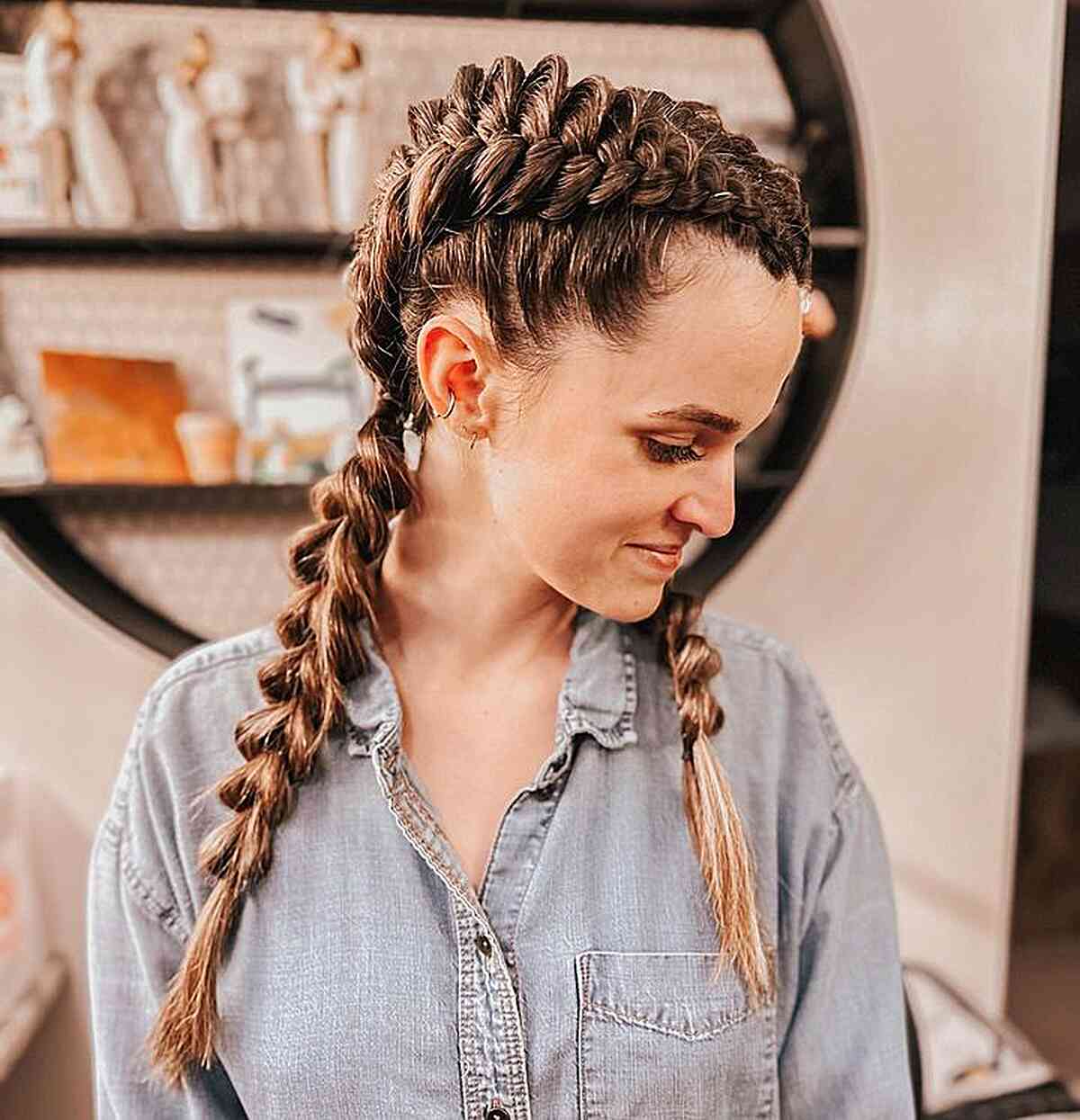 Chunky Dutch Braids With Brown And Blonde Highlights — Pigtails Braids
