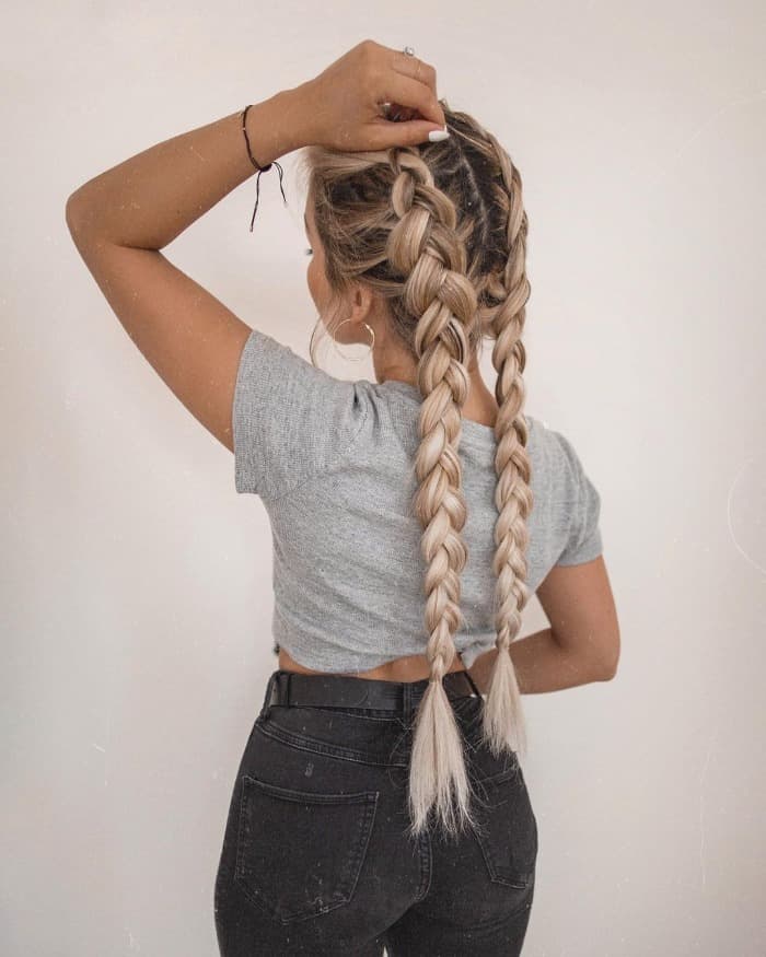 Thick Blonde Dutch Braids With Highlights — Pigtails Braids