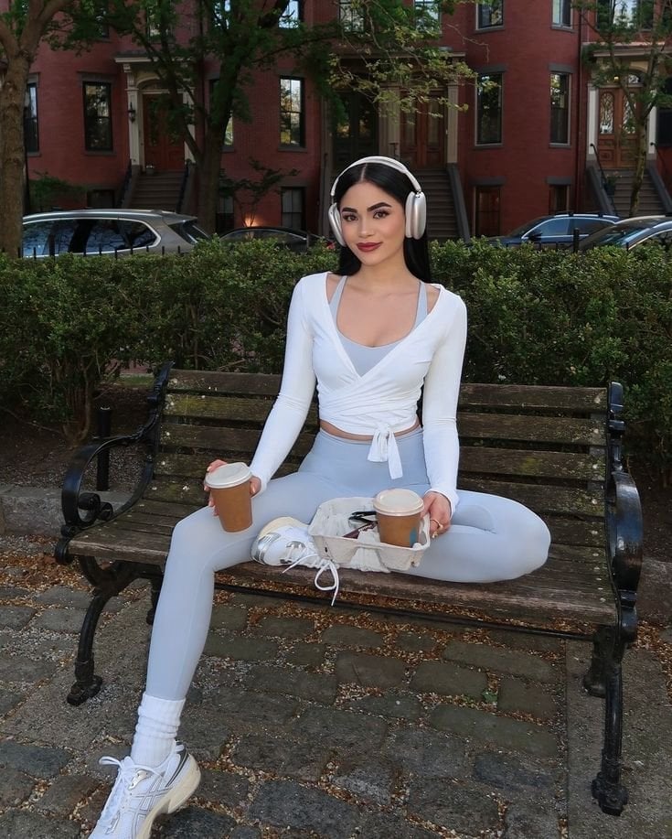 Light Blue Set With White Wrap Long-Sleeve Top — Pilates Outfits