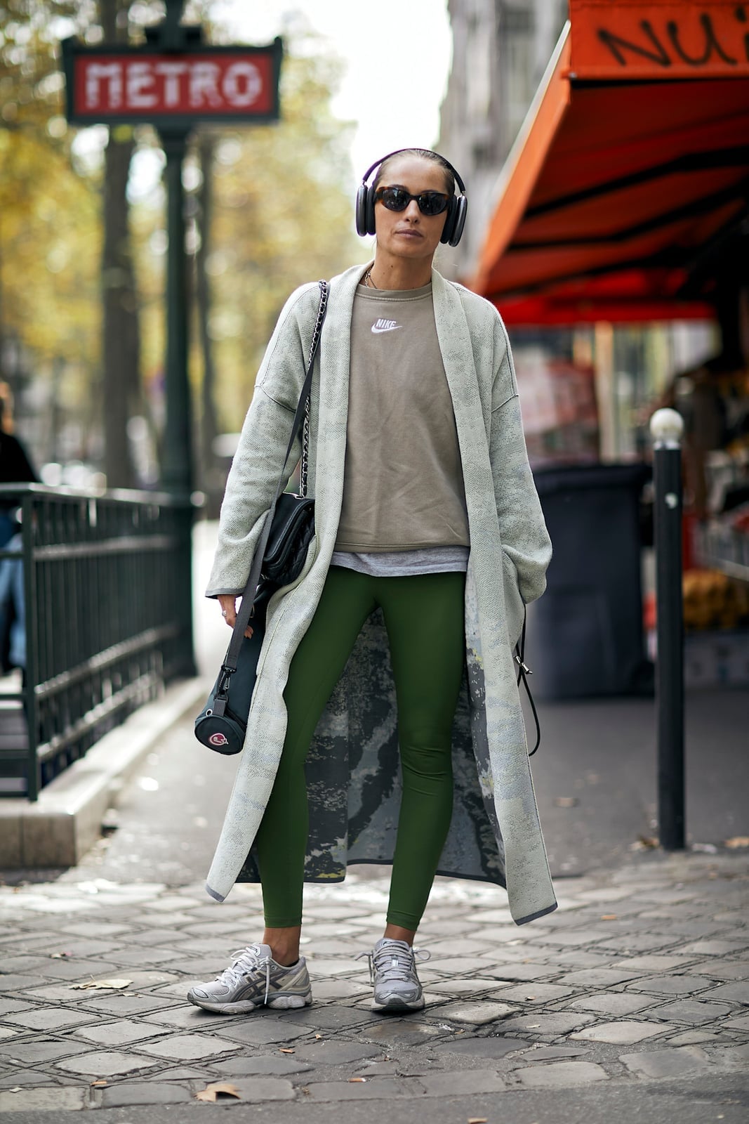 Olive Green Leggings With Gray Cardigan and Sweatshirt — Pilates Outfits