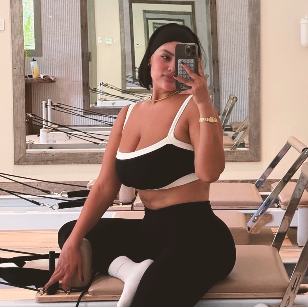 Black and White Sports Bra With Black Leggings — Pilates Outfits
