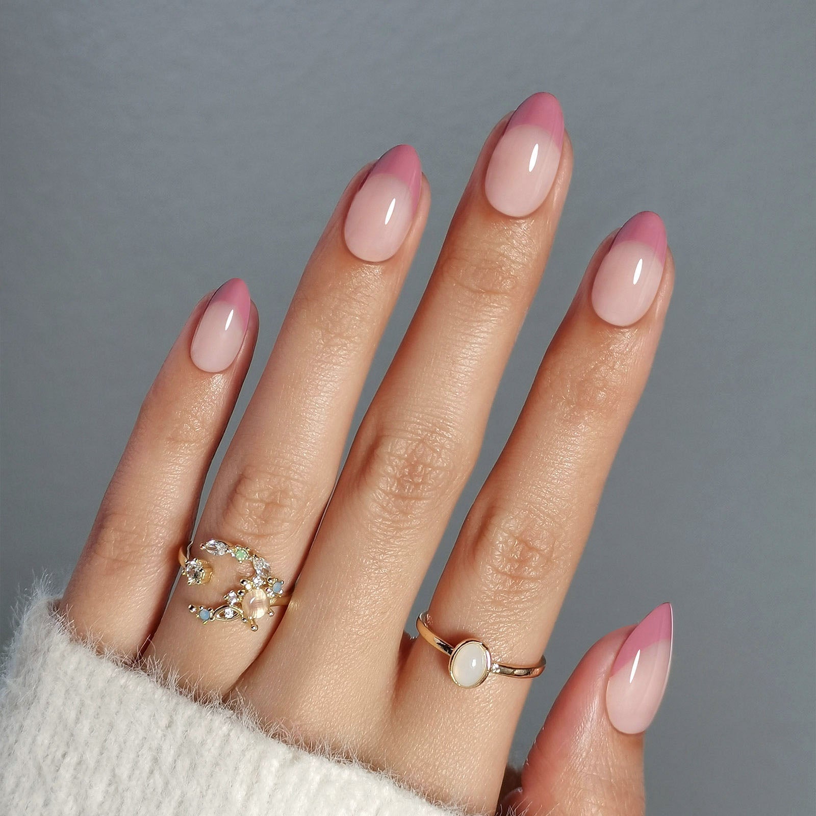 Short Dusty Rose French Almond Nails — Pink Almond Nails