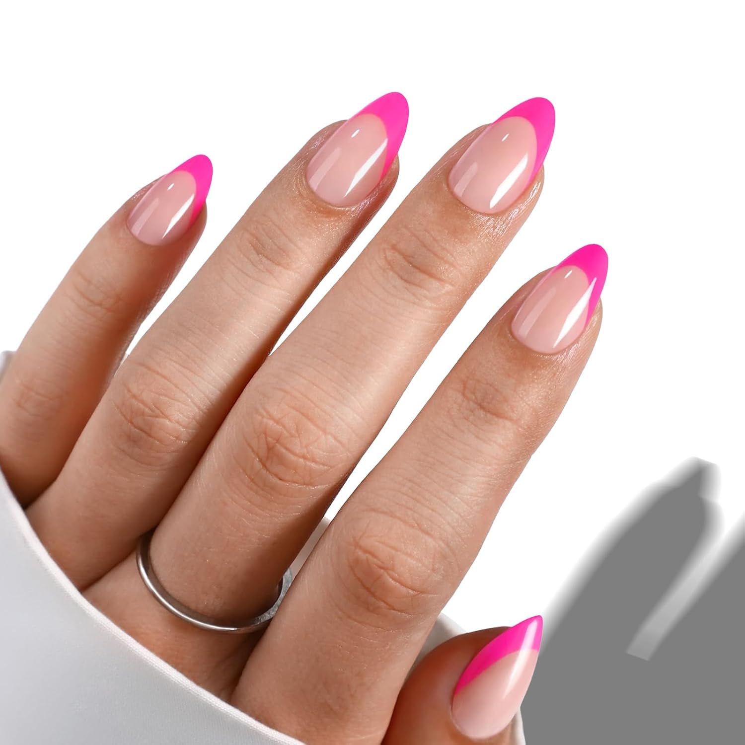Short Almond Hot Pink French Manicure — Pink Almond Nails