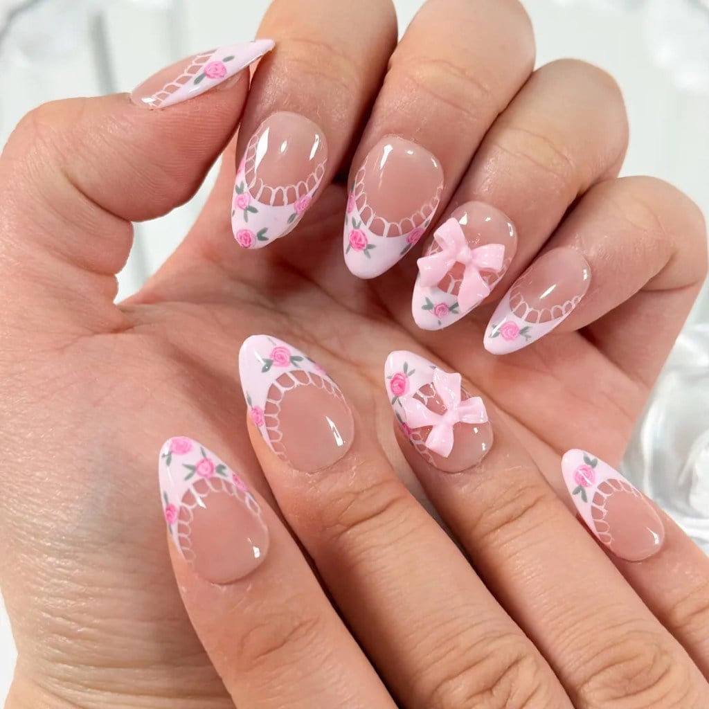 Medium Pink French Almond Nails — Pink Almond Nails