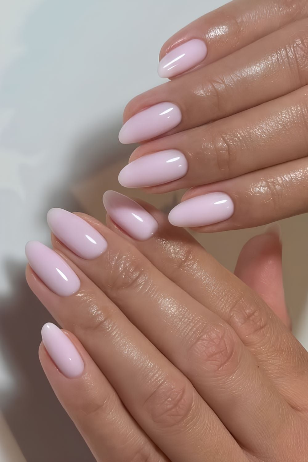 Medium Milky Pale Pink Oval-Almond Nails — Pink Almond Nails