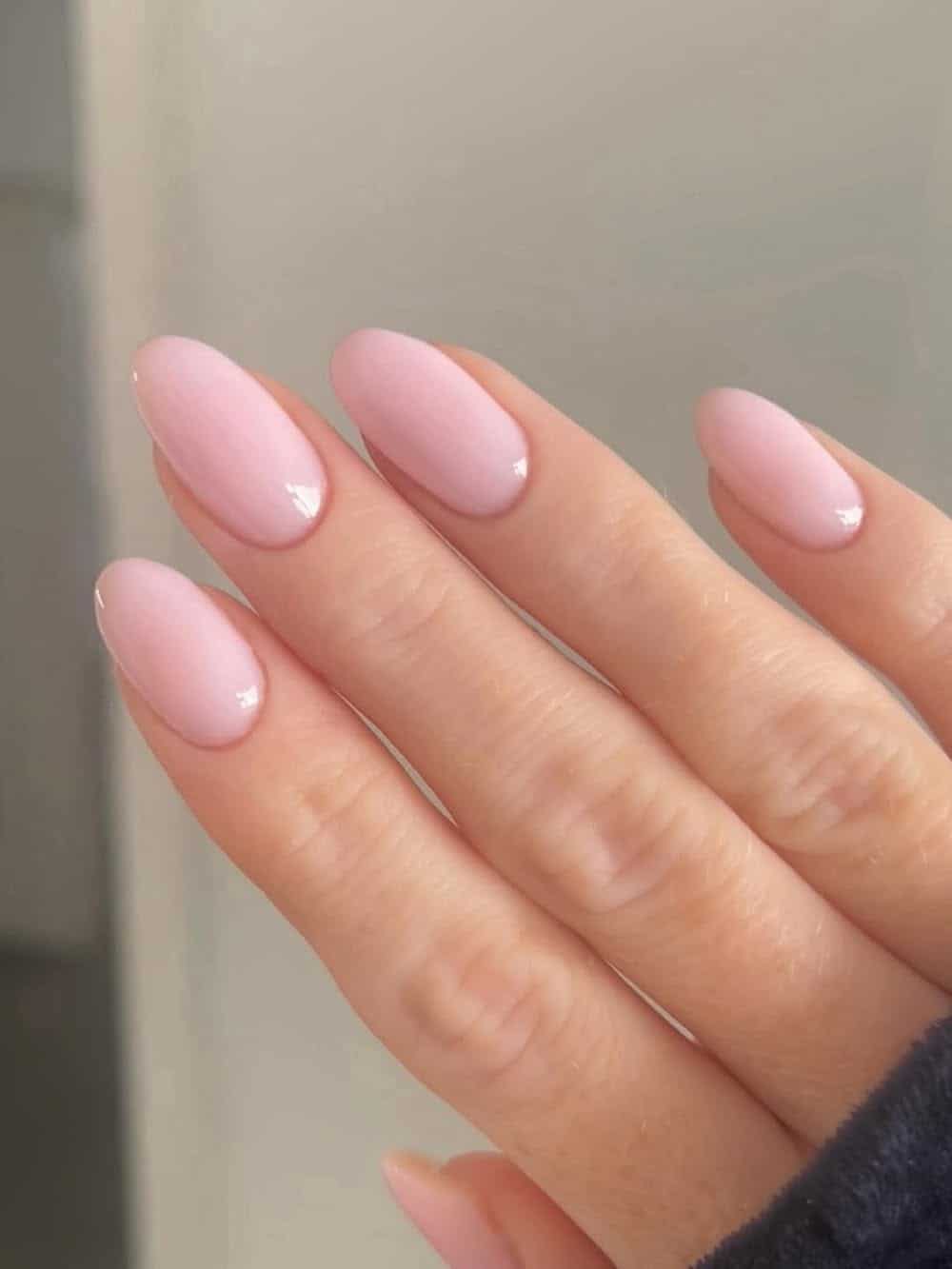 Short Pastel Pink High Gloss Almond Nails — Pink Almond Nails